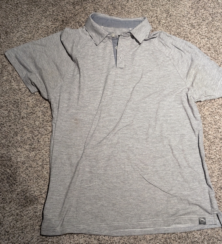 EUC PTO Men's Short Sleeve Polo Shirt, Size L, Gray White Striped